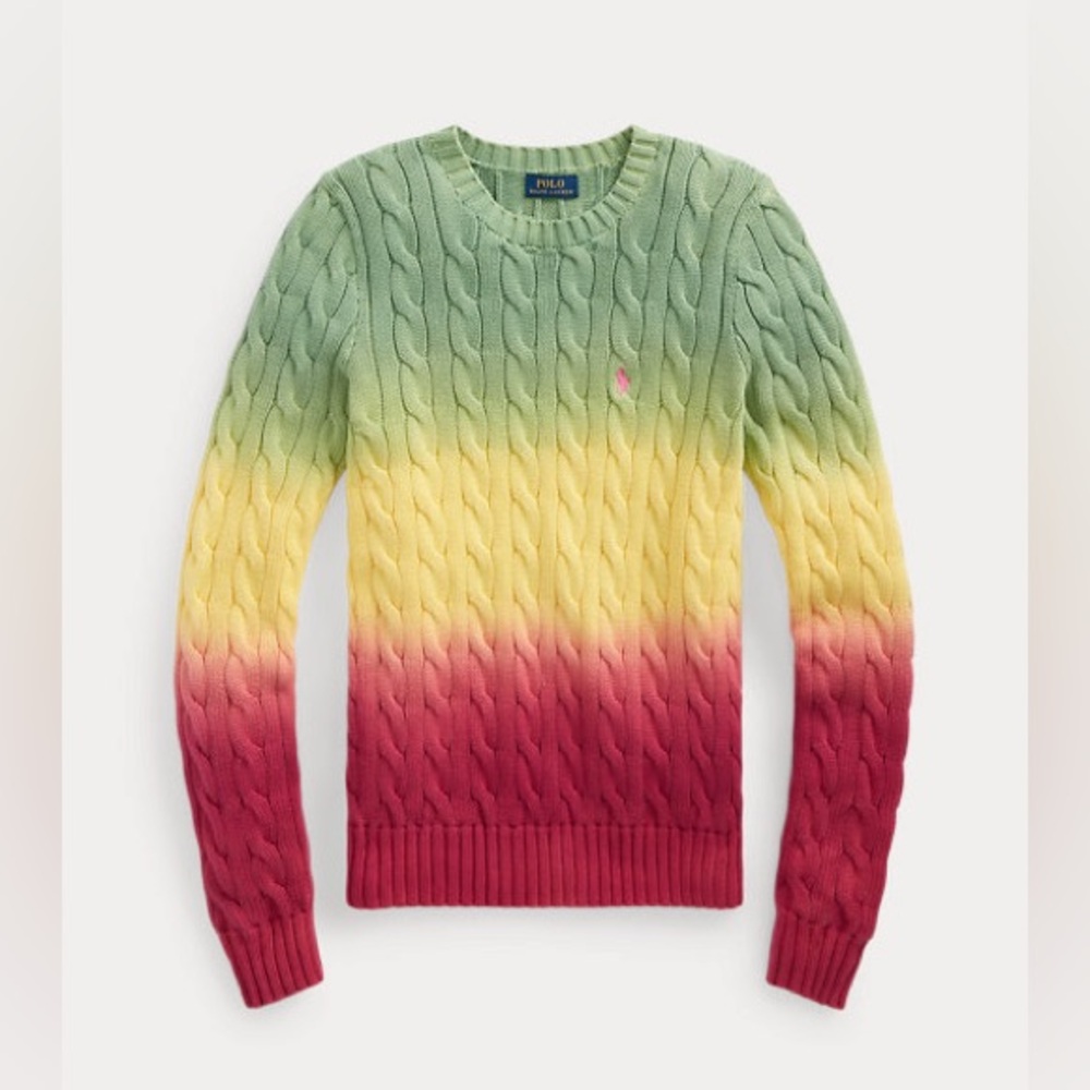 NWT Polo Ralph Lauren Tie-Dye Ombré Cable-Knit Cotton Sweater 🌈
